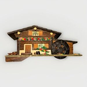 Vintage 1960's Log Cabin Cottage Mill Moving Water Wheel Jewelry Music Box Japan